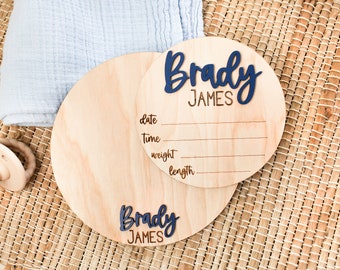 Round Wooden Baby Plaque, 3D Custom Wood Baby Name Announcement Sign, Birth Announcement, Baby Name Custom Sign New Mom Gift Baby Shower