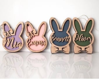 Personalized Bunny Easter Basket Tag Custom Easter Place Card Name Easter Basket Name Charm Wood Easter Bunny Tag Easter Bunny Basket Tag