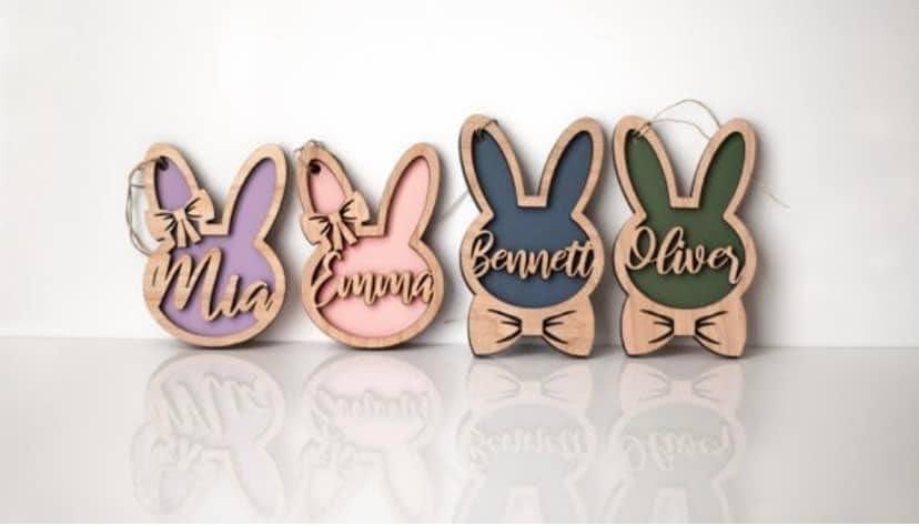 Personalized Bunny Easter Basket Tag, Custom Easter Place Card Name, Easter Basket Name Charm