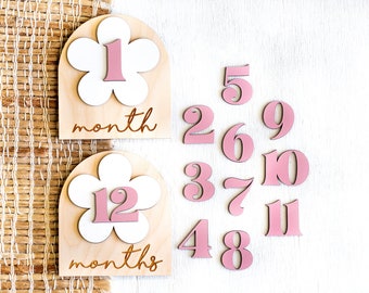 Wooden Monthly Milestone Baby Disc Baby Milestone Cards Monthly Milestone Markers for Baby Photos Baby Photo Prop Baby Shower Month Photos