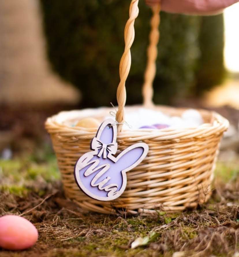 Personalized Bunny Easter Basket Tag, Custom Easter Place Card Name, Easter Basket Name Charm