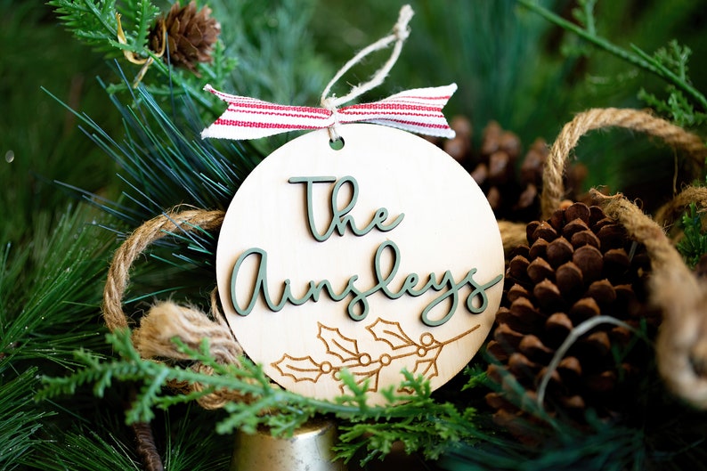 Family Last Name Christmas Ornament, Custom Farmhouse Christmas, Personalized 2024 Ornament, Family Name Christmas Ornament, Rustic Gift image 1