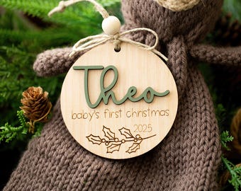 First Christmas Wooden Personalized Baby Ornament Wood Baby Keepsake Ornament Baby's First Christmas Ornament New Baby Gift Baby Shower Gift
