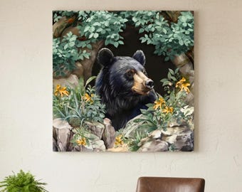 Black Bear Portrait Canvas Wall Art | Matte Stretched Canvas