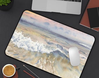 Ocean Wave Watercolor Desk Mat | Beach Seascape Mouse Pad