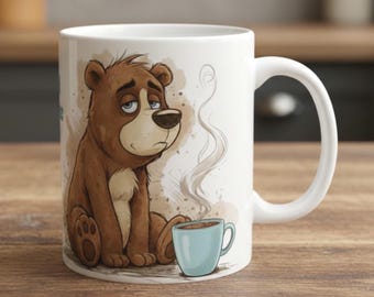 Sleepy Bear Coffee Mug | Watercolor Style, Cozy Morning Cup (11oz or 15oz)
