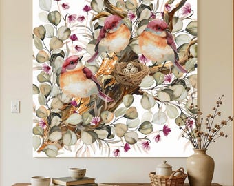 Watercolor Songbirds Canvas | Stretched Matte Wall Art