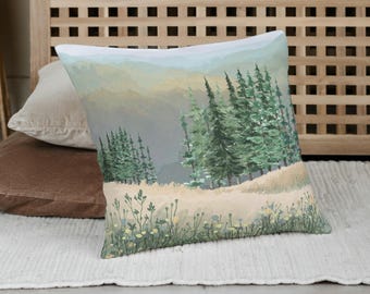 Forest Landscape Pillow: Spun Polyester Square Cushion, Cozy Decor