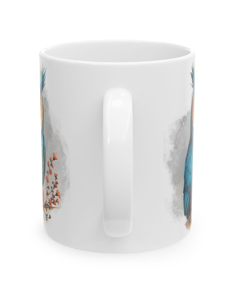 Fun Blue Owl Ceramic Coffee Mug with Watercolor Illustration, Comfortable C-Handle, 11oz or 15oz image 4