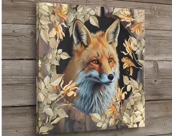 Watchful Red Fox Portrait Matte Canvas - Watercolor Soft Woodland Florals