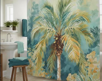 Palm Tree Shower Curtain: Tropical Beachy Bathroom Decor