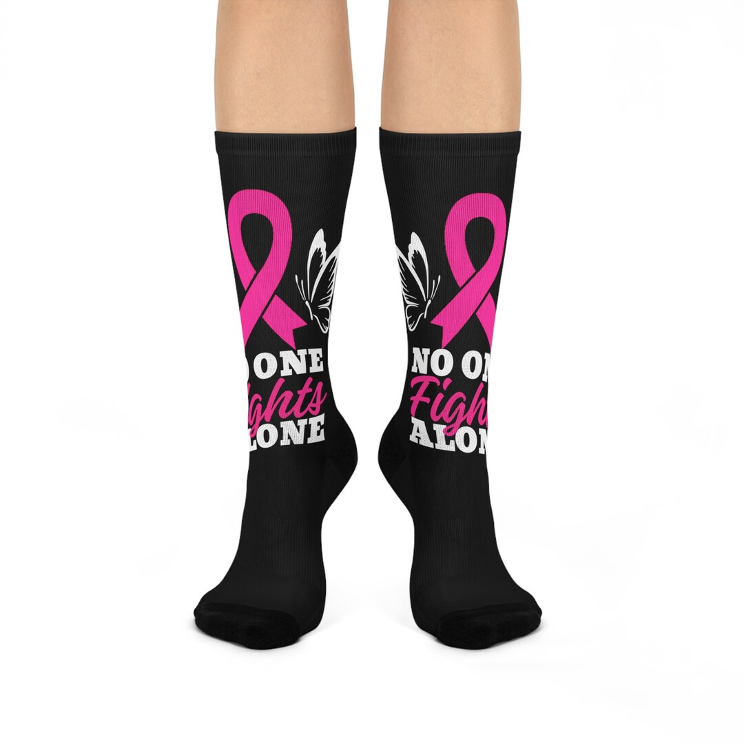 No One Stands Alone Cancer Socks Pink Ribbon Cancer Awareness Etsy