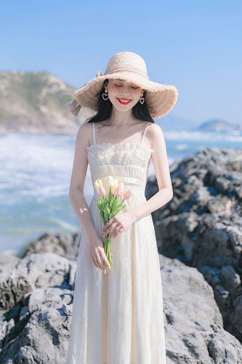 Soft Cream Lace & Ruffle Fairy Cottagecore Style Midi Dress | Etsy