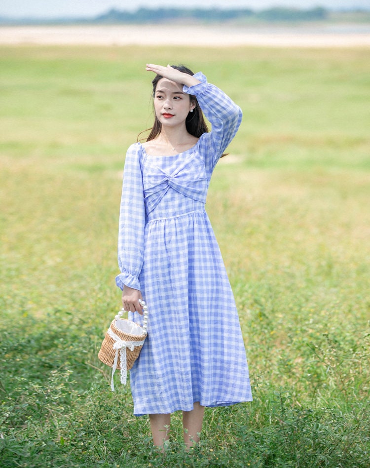 Cornflower Blue Gingham Vintage Cottagecore Style Midi Dress | Etsy