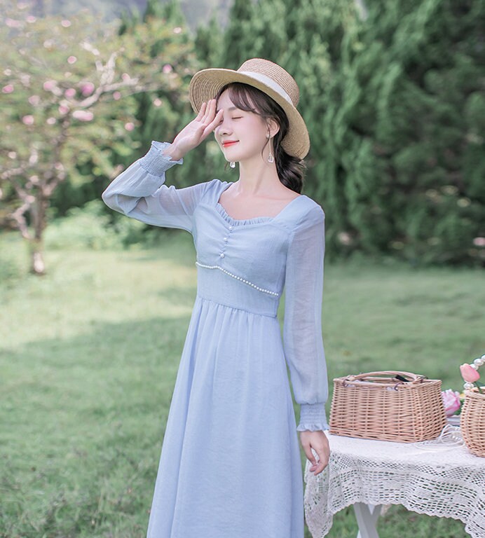 Periwinkle Blue French Vintage Cottagecore Style Midi Dress | Etsy