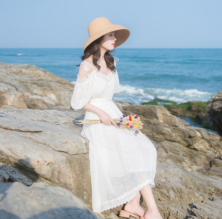 Angelic White Chiffon Vintage Cottagecore Style Midi Dress | Etsy