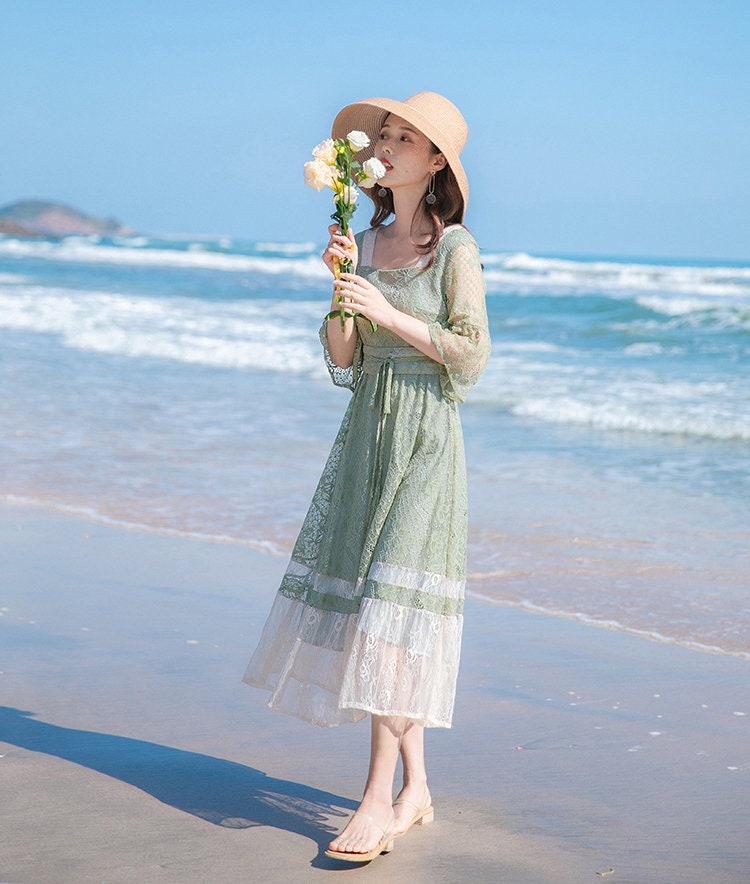 Sage Green 19s Cottagecore Style Midi Lace Dress With Obi Etsy Sweden Sage Green 19s Cottagecore Style Midi Lace Dress With Obi Etsy Sweden