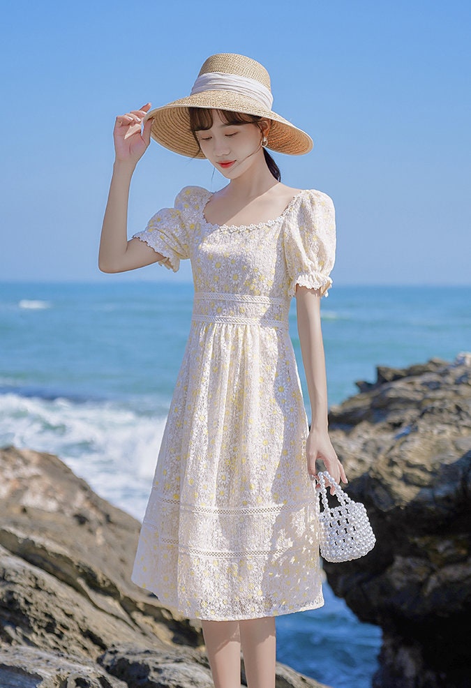 Soft Cream Daisy Lace Vintage Cottagecore Style Midi Dress | Etsy