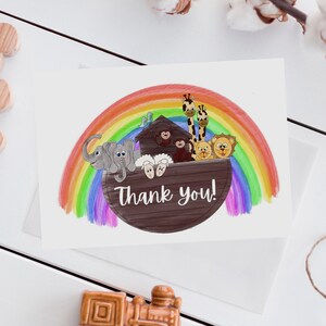 Watercolor Noah&#39;s Ark Baby Shower Folded Thank You Cards Blank Inside (4x8)
