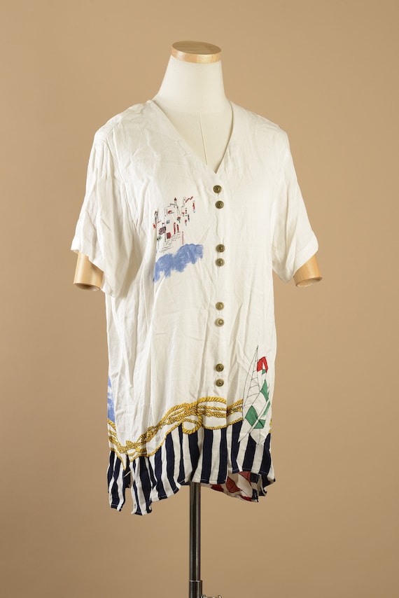 1990s Kathie Lee Nautical Blouse