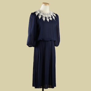 1980s Pleated Dress with Lace Collar