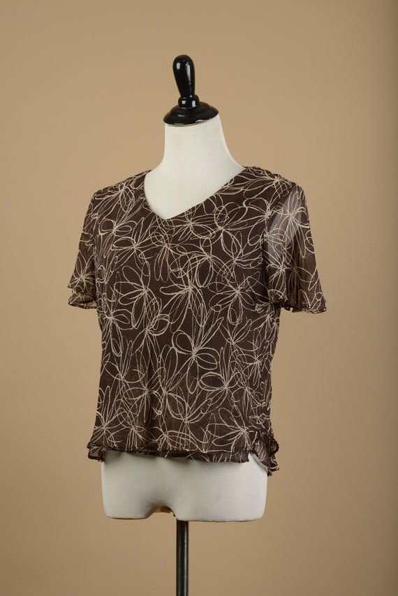 1990s Floral Short Sleeve Blouse