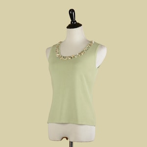 1990s Pastel Tank Top with Beaded Neckline