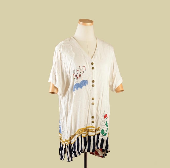 1990s Kathie Lee Nautical Blouse - image 1