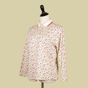 1990s Henley Floral Collared Blouse