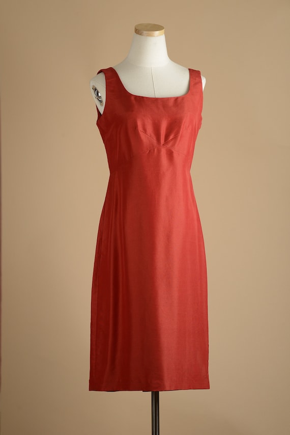 1980s Evan Picone Red Silk Dress