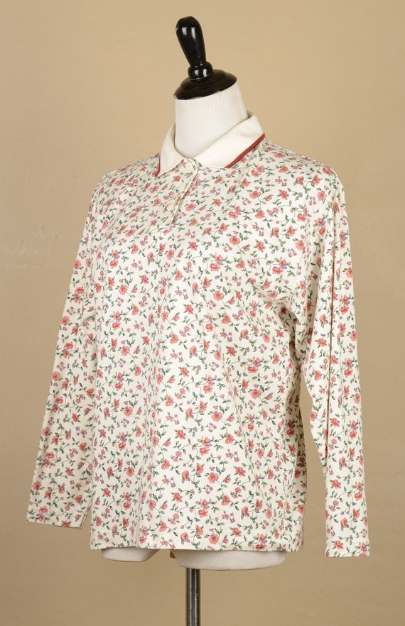 1990s Henley Floral Collared Blouse