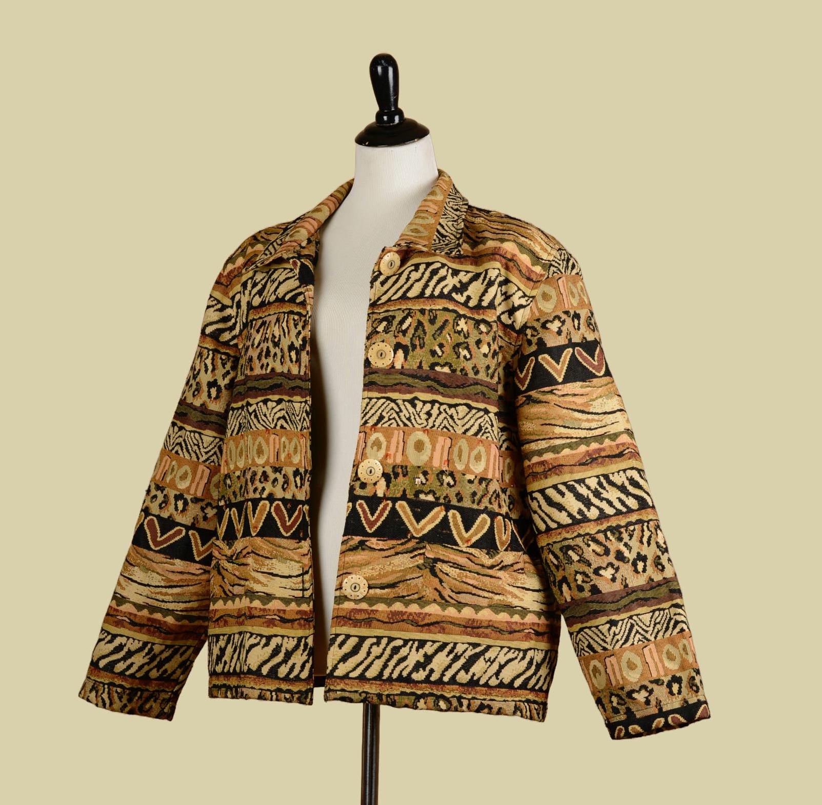 美品 VINTAGE Indigo Moon ゴブラン ノーカラージャケット L 美品 VINTAGE Indigo Moon ゴブラン ノーカラージャケット L