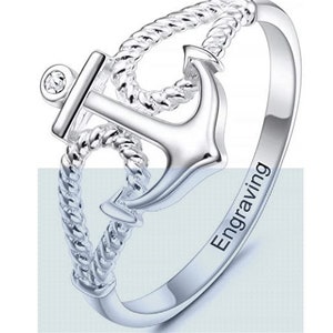 Personalisierte Anker Freundschaftsringe Benutzerdefinierte Ringe für Frauen Mädchen Liebhaber Sterling Silber Valentinstag Geschenk
