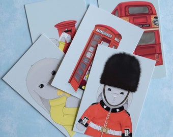 Blue the Bun- London art - cute art- cute card - postcard print - fun postcard - kids art print - kids wall art - gift for kids - london