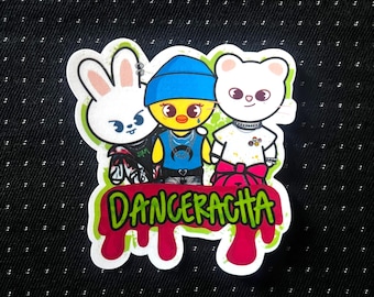 Ispirato a Stray Kids/Skzoo - JJAM Danceracha - Lee Know, Felix, Hyunjin - Kpop FanArt - Adesivo da 2"