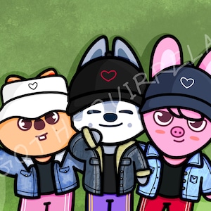 3Racha - HAN Quokka, Wolf Chan, Dwaekki - Stray Kids / Skzoo - KPop FanArt - Impresión de arte digital de 5 x 7 pulgadas