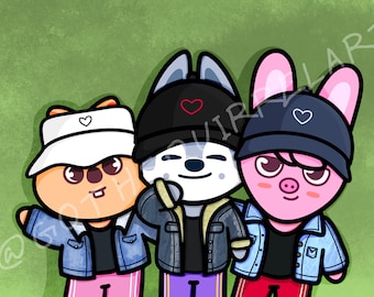 Ispirato a Stray Kids/Skzoo - 3RACHA - HAN Quokka, Wolf Chan, Dwaekki - Han, Bang Chan, Changbin - KPop FanArt - Stampa artistica digitale 5 x 7 pollici