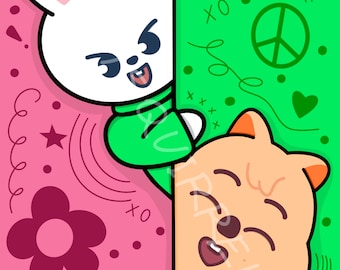 Ispirato a Stray Kids/Skzoo - WANT SO BAD - Leebit, Han Quokka - KPop FanArt - Stampa artistica digitale 5 x 7 pollici