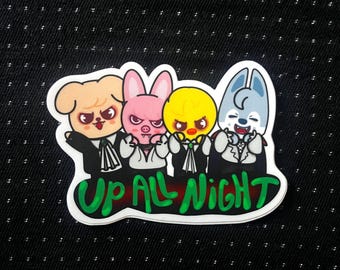 Stray Kids/Skzoo Inspired - UP ALL NIGHT - Seungmin, Changbin, Felix, Bang Chan - Kpop FanArt - Adesivo da 2"