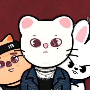 Paboracha - HAN Quokka, Jiniret, Leebit - Stray Kids / Skzoo - KPop FanArt - Impresión de arte digital de 5 x 7 pulgadas