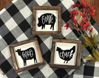 Moo,Cluck,Oink Signs|Farm Animal Sign|Farmhouse Decor|Farmhouse Kitchen Decor|DixieFarmDesigns