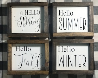 Season Signs|Farmhouse Decor|Farmhouse|Hello Spring Sign|Hello Summer Sign|Hello Fall Sign|Hello Winter|DixieFarmDesignsLLC
