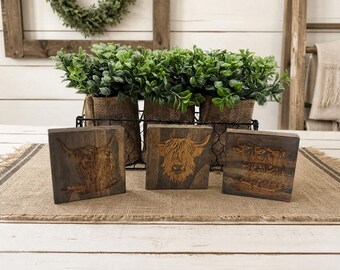 Mini Blocks - Highland Cow or Cow|Cow Decor|Farm Decor|Highland Cow|Home Decor|DixieFarmDesignsLLC