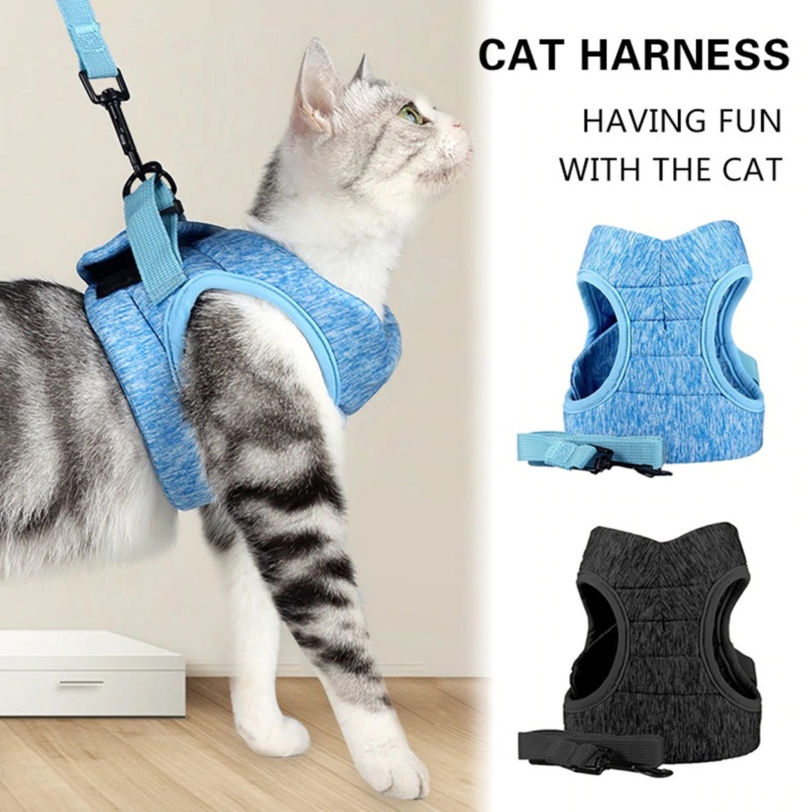 Adjustable Cat Harness Pet AntiEscape Harnessleash Set Etsy