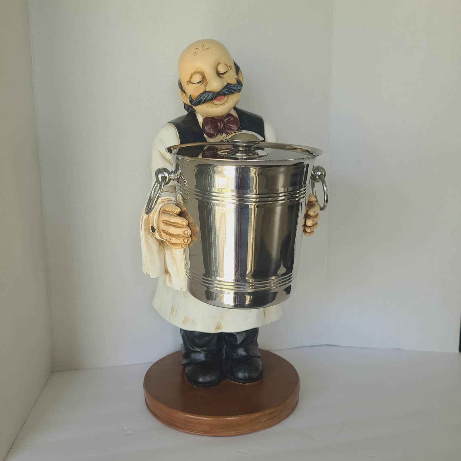 Vintage Butler Statue Fat Bistro Waiter with Ice Bucket Wine Etsy