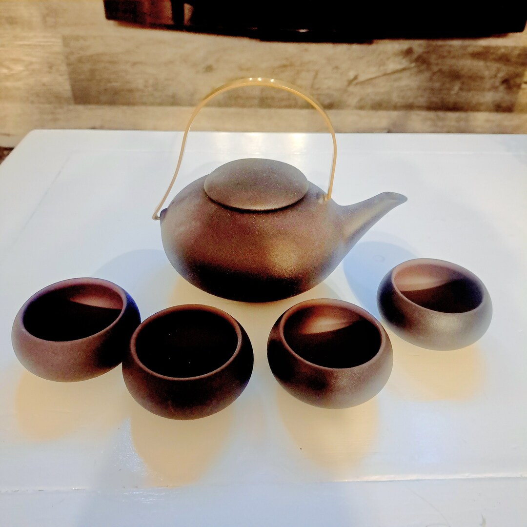 Teavana Dark Brown Pebble Stoneware Teapot Set of 5 Etsy