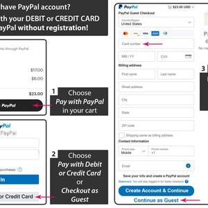 Może przedstawiać: Diagram przedstawiający trzy kroki płatności za pomocą PayPal lub karty debetowej lub kredytowej. Pierwszym krokiem jest wyb&oacute;r płatności za pomocą PayPal w koszyku. Drugim krokiem jest wyb&oacute;r płatności kartą debetową lub kredytową lub dokonanie zakupu jako gość. Trzecim krokiem jest wypełnienie danych karty debetowej lub kredytowej oraz innych wymaganych informacji. Obraz zawiera tekst "PayPal to bezpieczniejszy i łatwiejszy spos&oacute;b płatności".