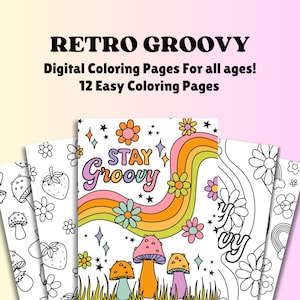Easy Retro style Coloring pages for adults, Printable coloring book for relaxation, trendy retro coloring pages, Coloring Pages printable