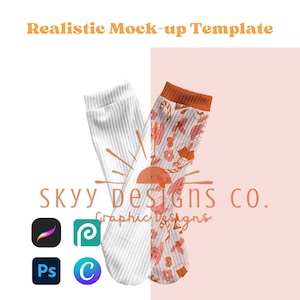 Realistische mock-upsjabloon met geribbelde sokken voor reproductie van Canva en Photoshop, Naadloos patroonmodel, jouw ontwerp hier mock-up