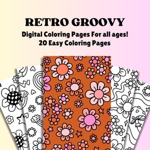 Easy Retro style Coloring pages for adults, Printable coloring book for relaxation, trendy retro coloring pages, Coloring Pages printable